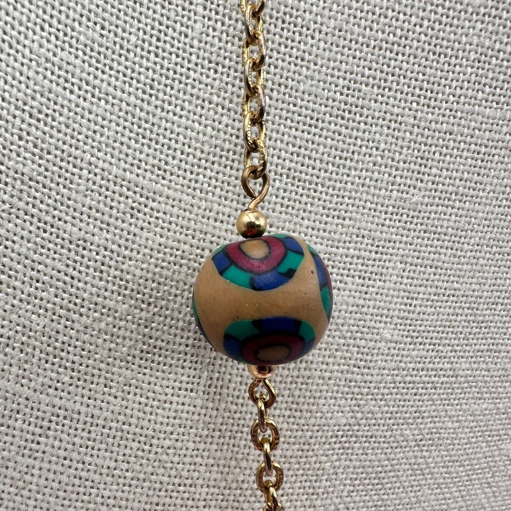 Vintage Y2K Beaded Gold Tone Chain Necklace Women's Classic Statement Jewelry